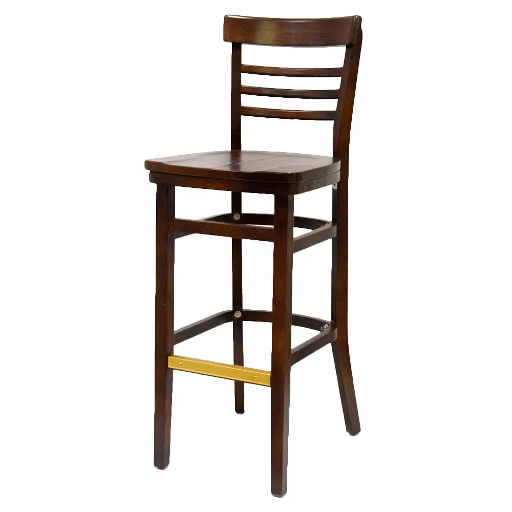 AAA Furniture Wholesale 412BS WS - Wood Ladder Back Bar Stool, Wood Saddle Seat, Gold Foot Cover, Quick Ship