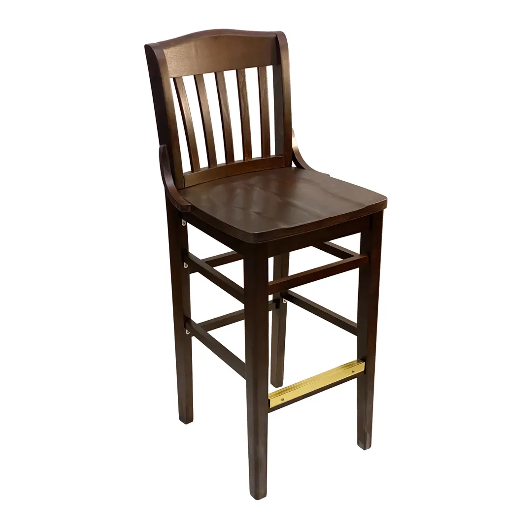 AAA Furniture Wholesale 415BS WS Bar Stool – 5‑Slat Wood Back, Saddle Seat, Gold Foot Cover, Quick Ship