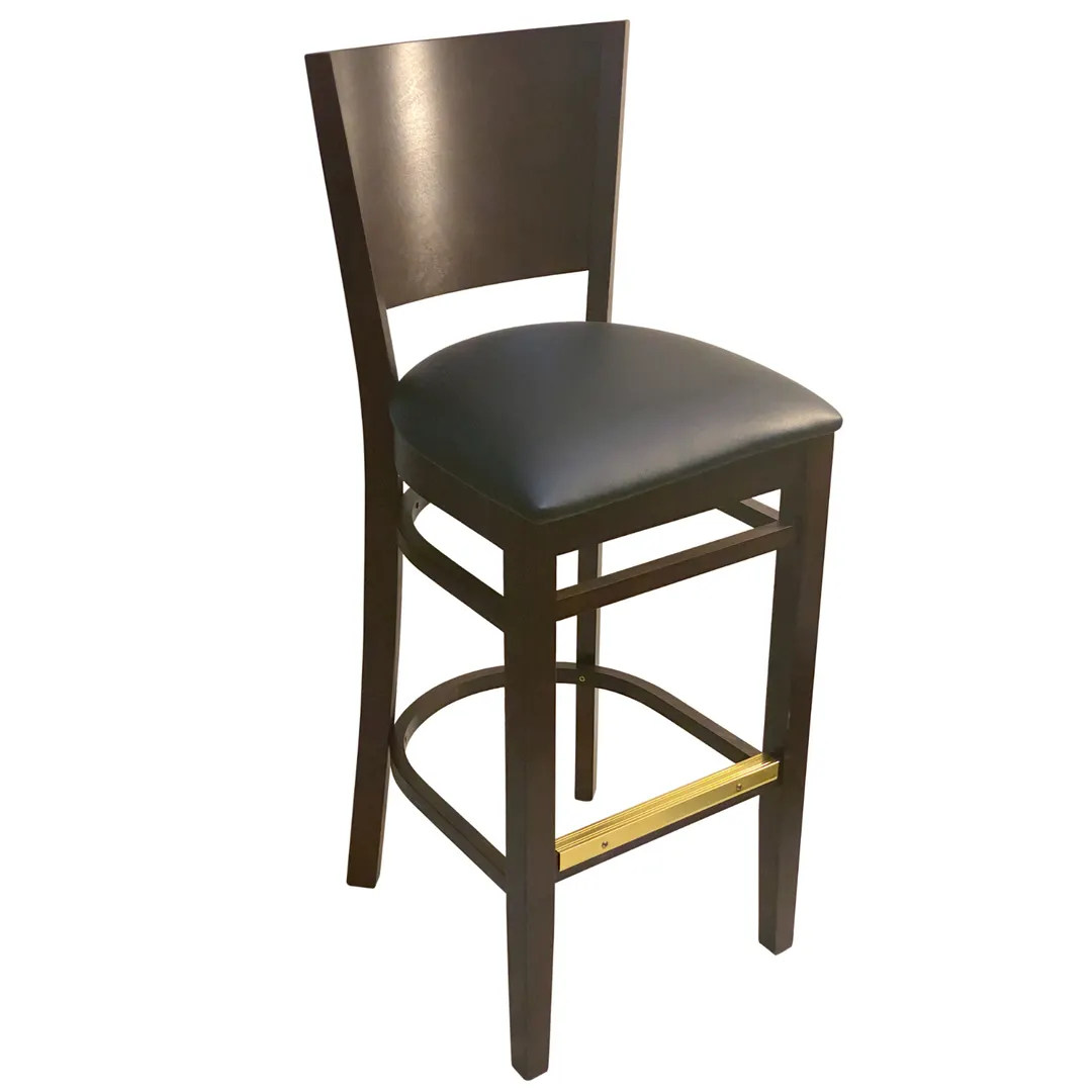 AAA Furniture Wholesale 428BS-WN BVS Bar Stool – Wood Back, Walnut, Vinyl Seat, Gold Foot Cover, Quick Ship