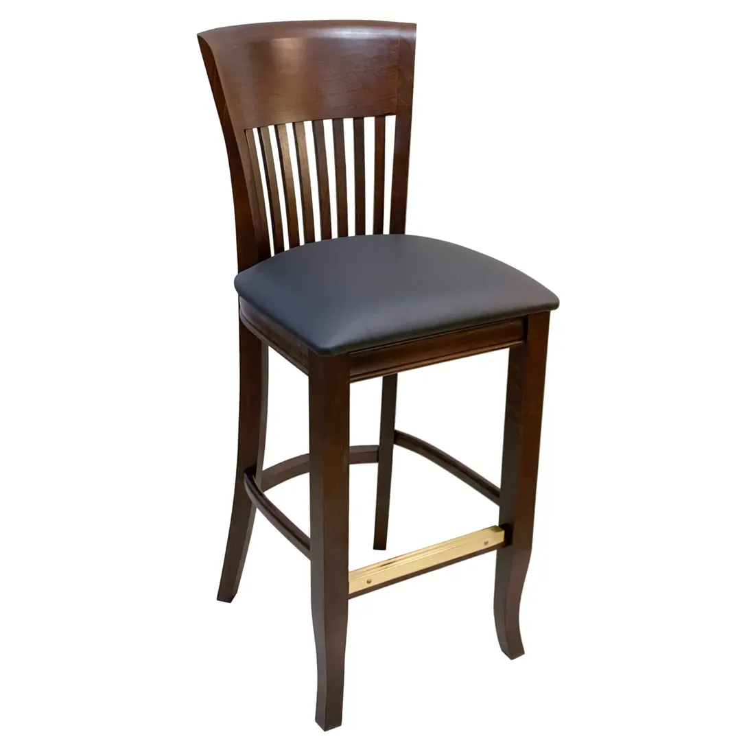 AAA Furniture Wholesale 537BS GR4 Bar Stool – 7‑Slat Wood Back, Upholstered Seat, Gold Footrest, Grade 4