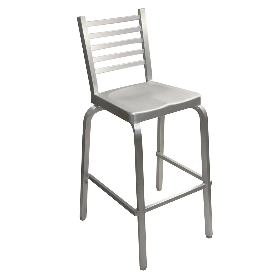 AAA Furniture Wholesale 805A-BS Aluminum Outdoor Bar Stool with Ladder Back, Brushed Finish, Armless, Quick Ship