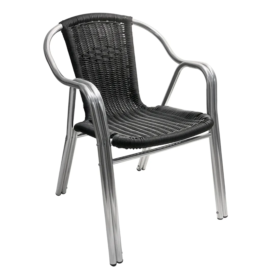 AAA Furniture Wholesale AL-C/BLACK Outdoor Arm Chair, Black, Aluminum Frame, Plastic Rattan Back & Seat