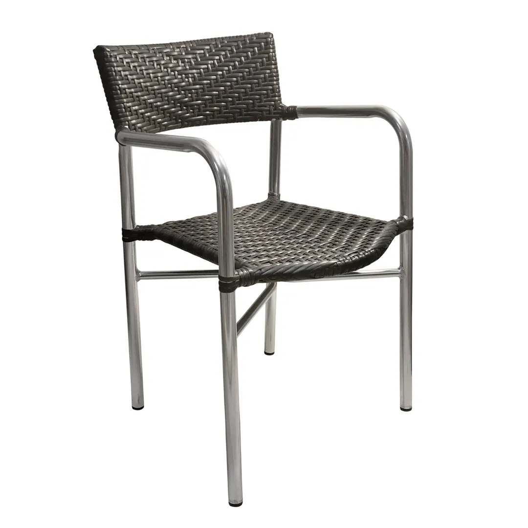 AAA Furniture Wholesale AL-C/ROMEO Outdoor Arm Chair, Dark Brown Aluminum Frame, Double Woven Plastic Rattan
