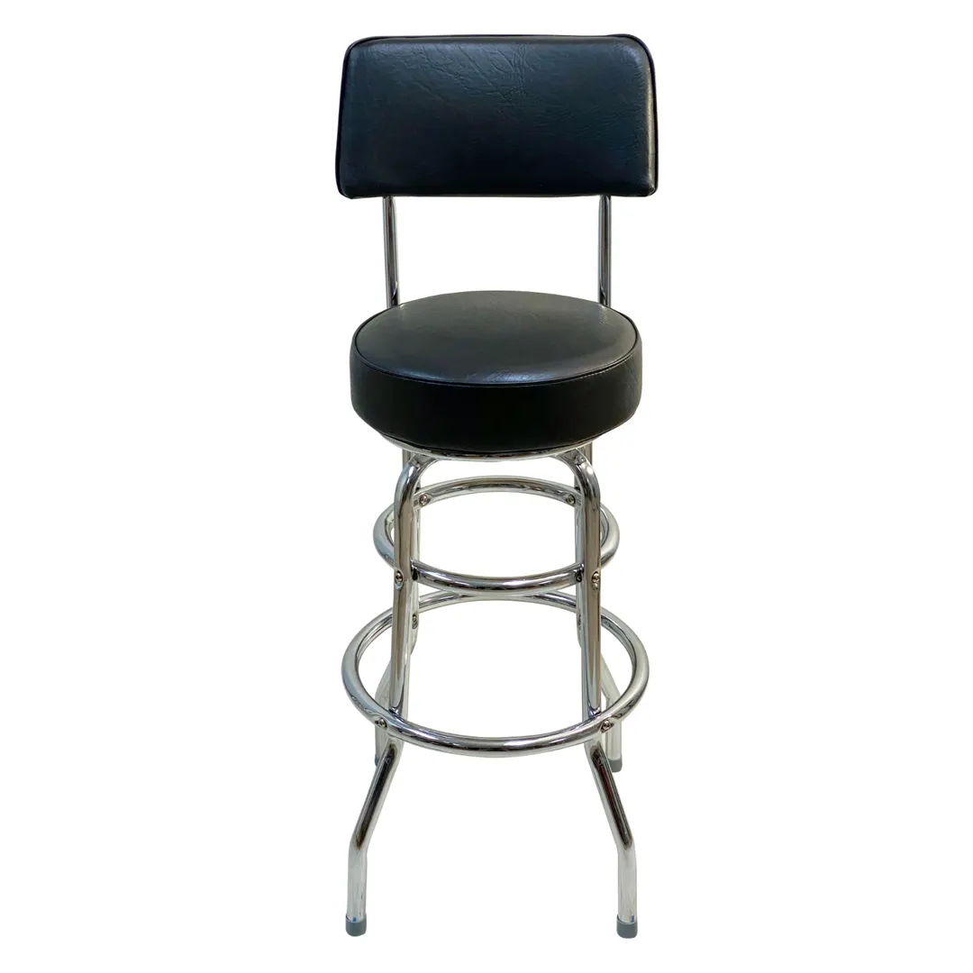 AAA Furniture Wholesale DRB/BACK Bar Stool - Upholstered Back & Seat, Chrome Frame, Double Footring, AAA Vinyl