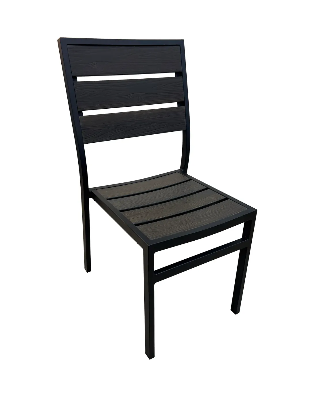 AAA Furniture Wholesale FB-09 Outdoor Side Chair, Walnut Teakwood Back & Seat, Black Aluminum Frame