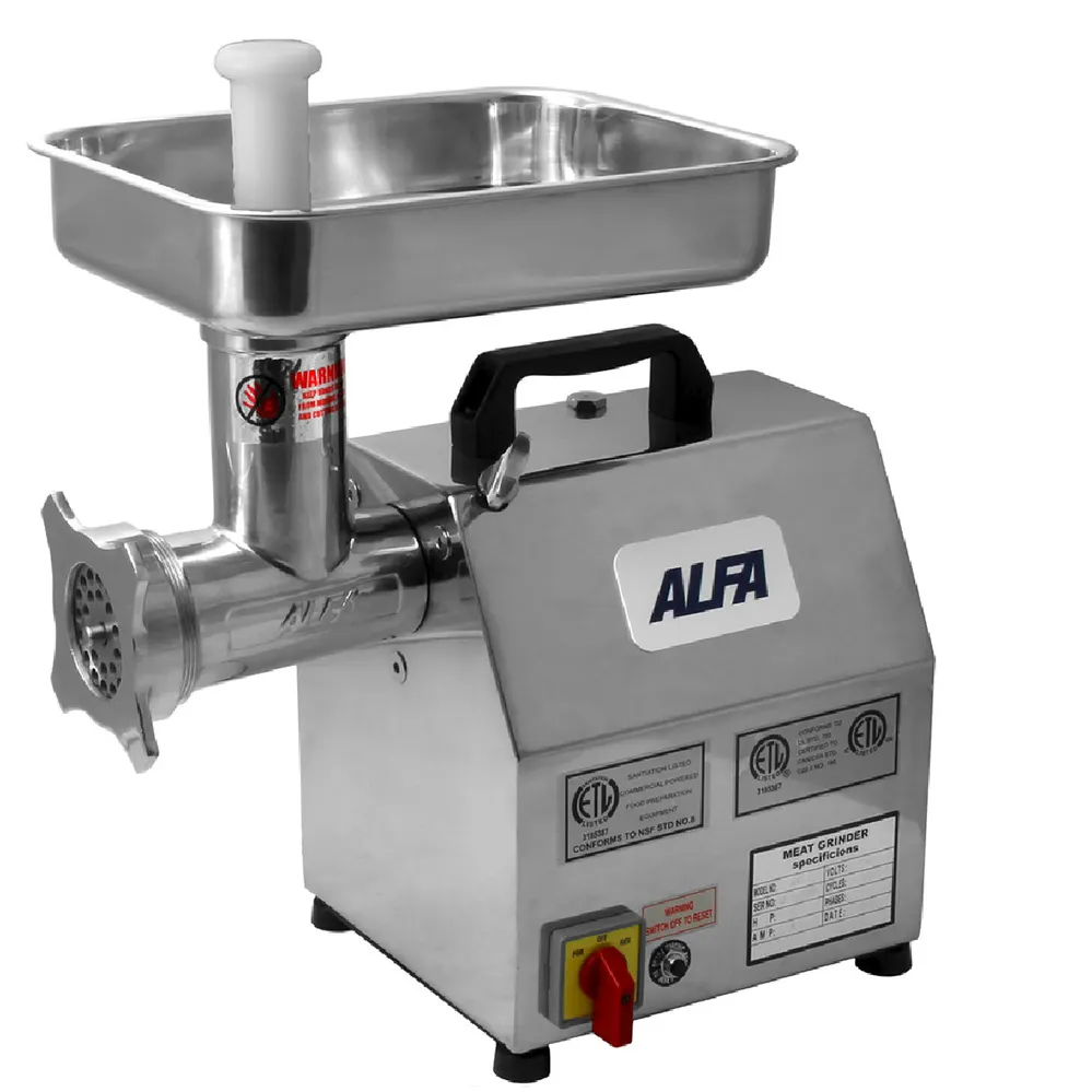 Alfa International AMG-12 Meat Grinder - 480 lbs/hr, 1 HP 110V Motor, #12 Hub, 1/4" & 5/16" Plates Sausage Tube Stomper