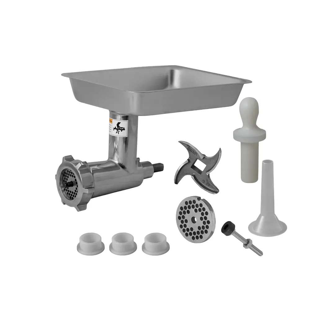 Alfa International TB-300E ATTACH Meat Grinder Head - 304 SS, 2x#12 Knives, 2x#12 Plates, 5/8" Sausage Tube