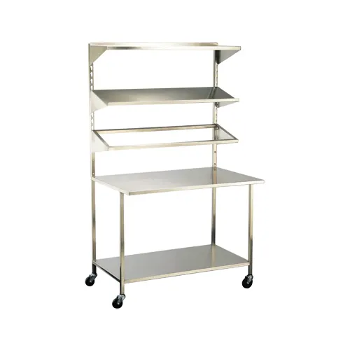 Alluserv SS72 Stainless Steel Patient Tray Starter Station w/ 3 overshelves - 75″ L x 30″