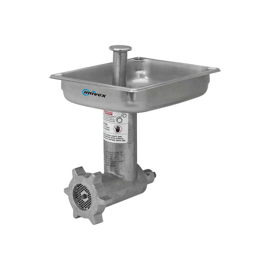 Univex ALMFC12 Meat & Food Grinder Attachment, Fits #12 Hub, Alum., Stainless Pan, 3/16" Plate, #12 Knife