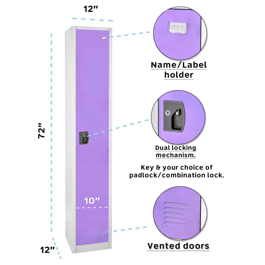 Alpine Industries ADI629-201-PUR Steel Purple 1 Tier Storage Locker - 72"H x 15"W