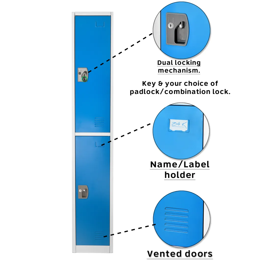 Alpine Industries ADI629-202-BLU Blue Storage Locker with 2 Doors 2 Hooks - 72" H x 12" W