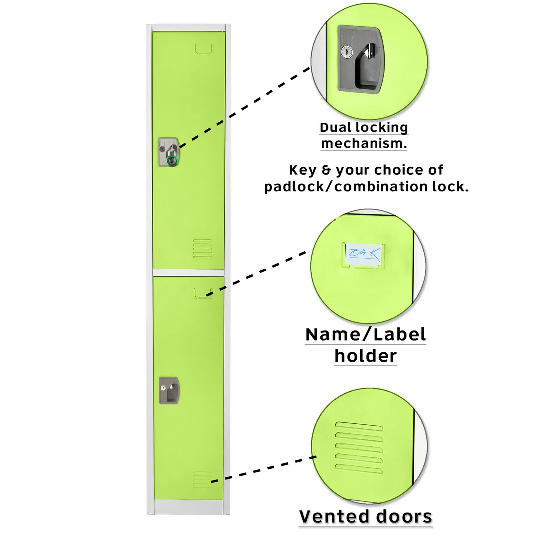 Alpine Industries ADI629-202-GRN Green Storage Locker with 2 Doors 2 Hooks - 72" H x 12" W