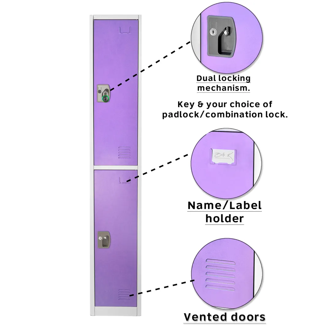 Alpine Industries ADI629-202-PUR Purple Storage Locker with 2 Doors 2 Hooks - 72" H x 12" W