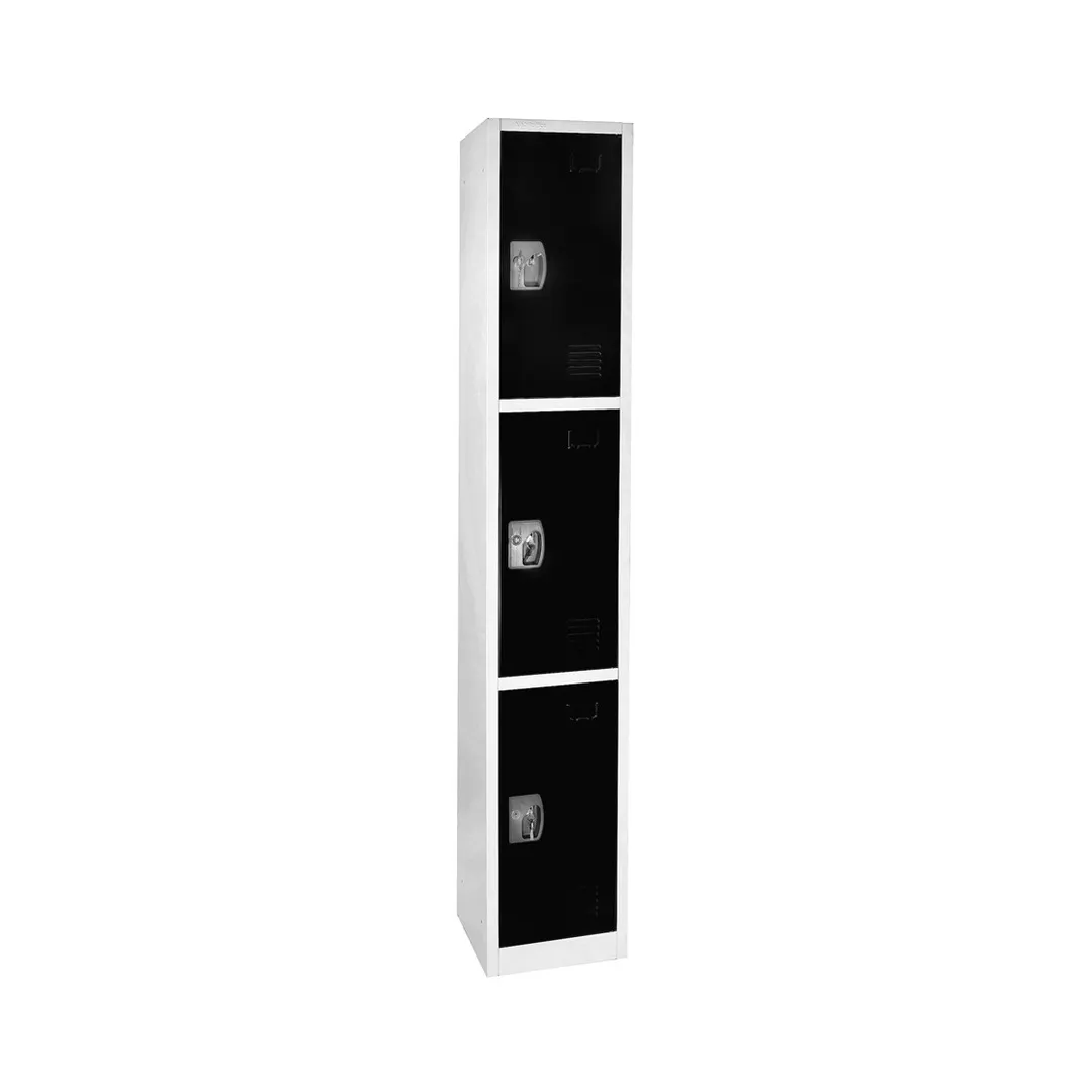 Alpine Industries ADI629-203-BLK Black Steel Storage Locker with 3 Doors, 3 Hooks - 72" H x 12"