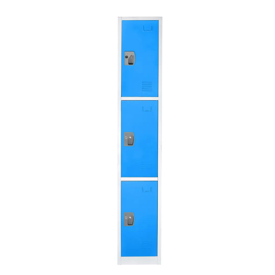 Alpine Industries ADI629-203-BLU Blue Steel Storage Locker with 3 Doors, 3 Hooks - 72" H x 12"