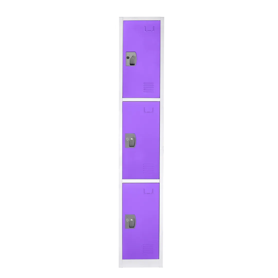 Alpine Industries ADI629-203-PUR Purple Steel Storage Locker with 3 Doors, 3 Hooks - 72" H x 12"