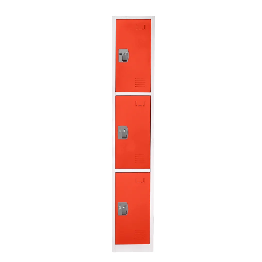 Alpine Industries ADI629-203-RED Red Steel Storage Locker with 3 Doors, 3 Hooks - 72" H x 12"