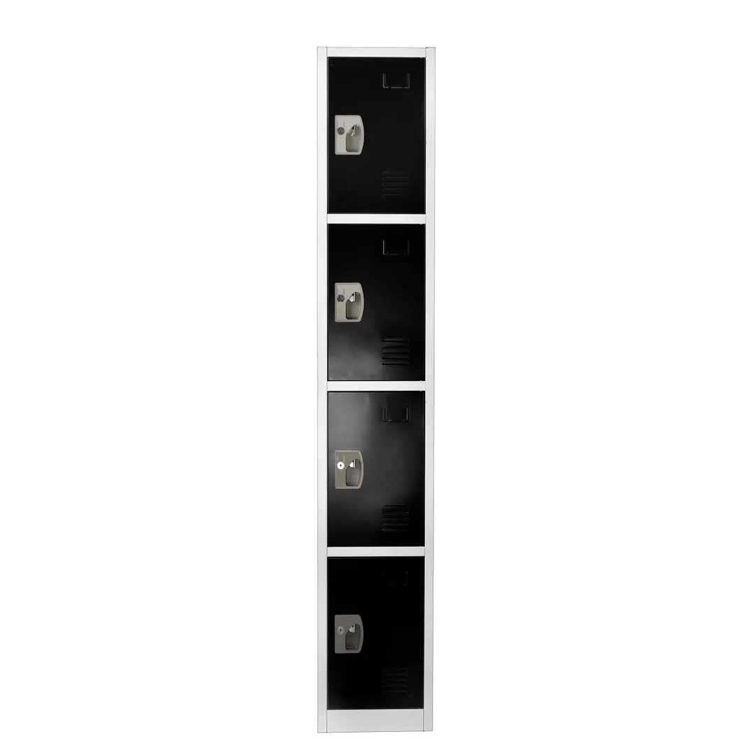 Alpine Industries ADI629-204-BLK Black Steel Storage Locker w/ 4 Doors, 4 Hooks - 72" H x 12" 
