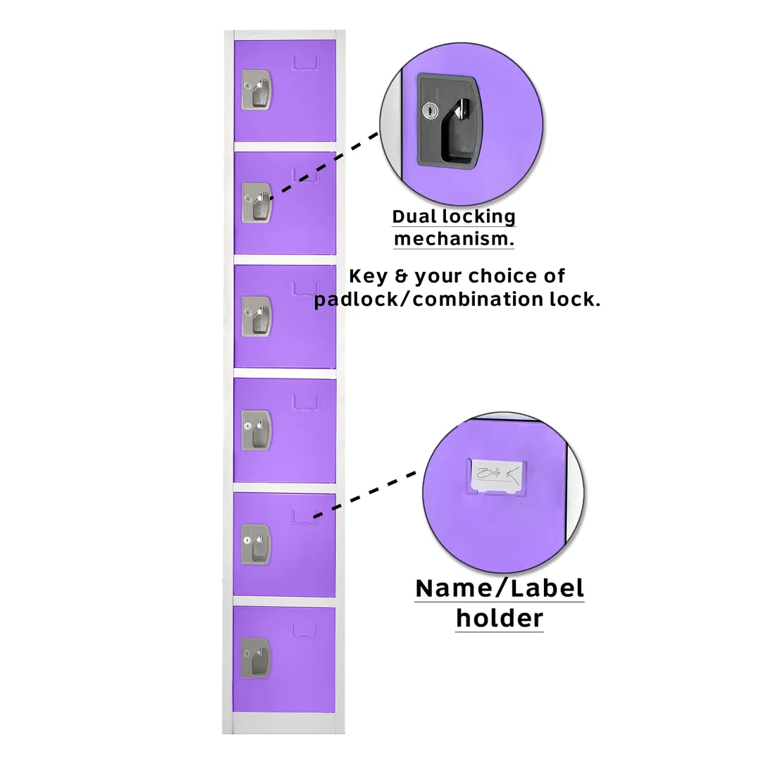 Alpine Industries ADI629-206-PUR Purple Steel Storage Locker w/ 6 Doors, 6 Hooks - 72" H x 12"