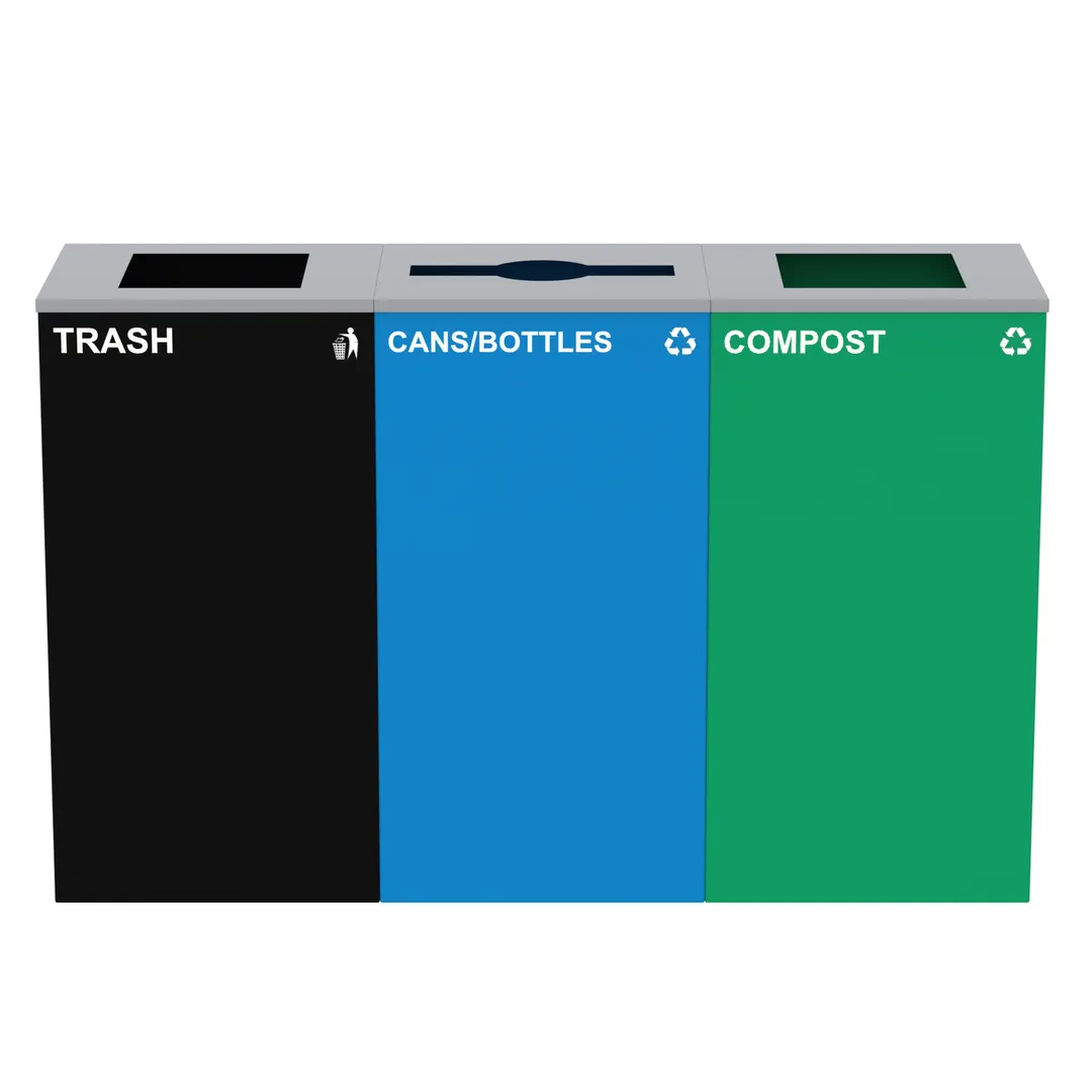 Alpine Industries ALP4450-BLK-KIT20 Cans & Bottles Bin with Compost & Trash Can Station