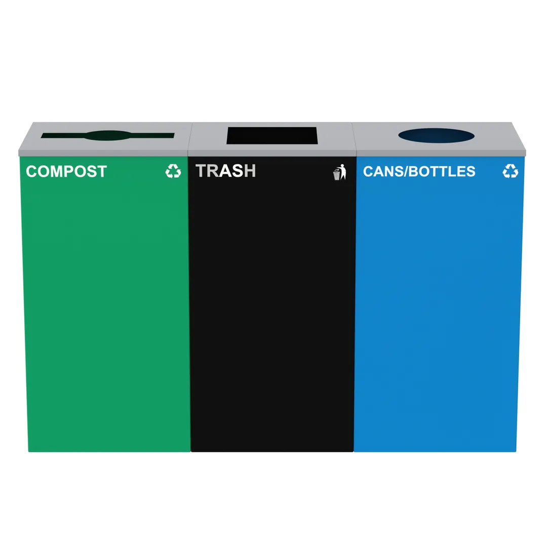 Alpine Industries ALP4450-BLK-KIT38 Cans & Bottles Bin with Compost & Trash Can Station