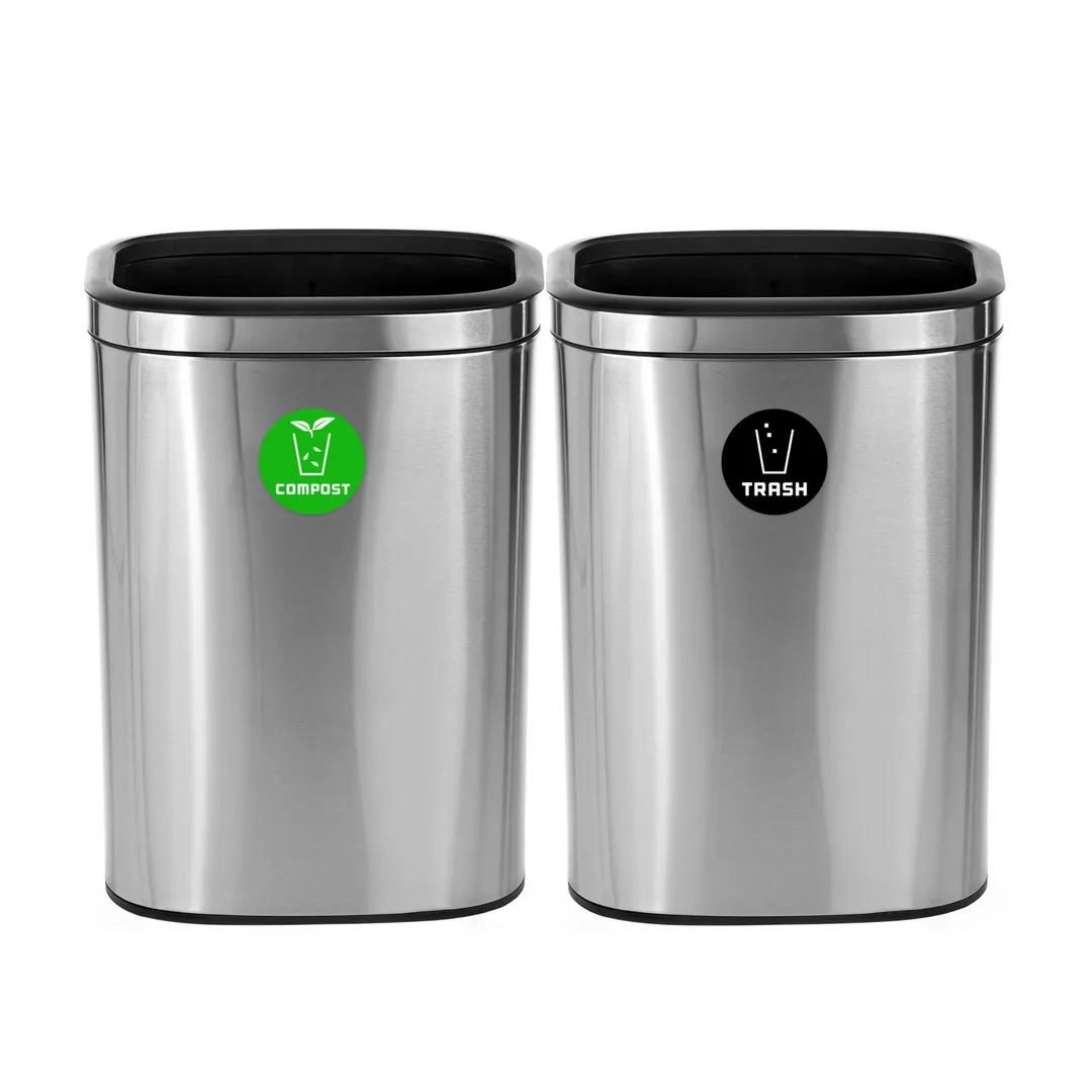 Alpine Industries ALP470-40L-CO-T Compost Station, 10.5‑Gallon Stainless Steel Silver Open‑Top Pack