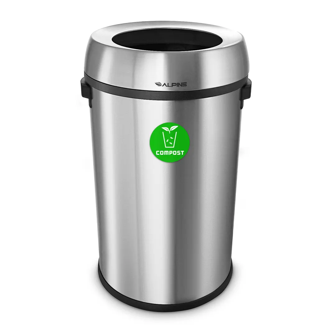 Alpine Industries ALP470-65L-CO Compost Trash Can, 17 Gallon (65 L) Steel Silver, ADA Compliant