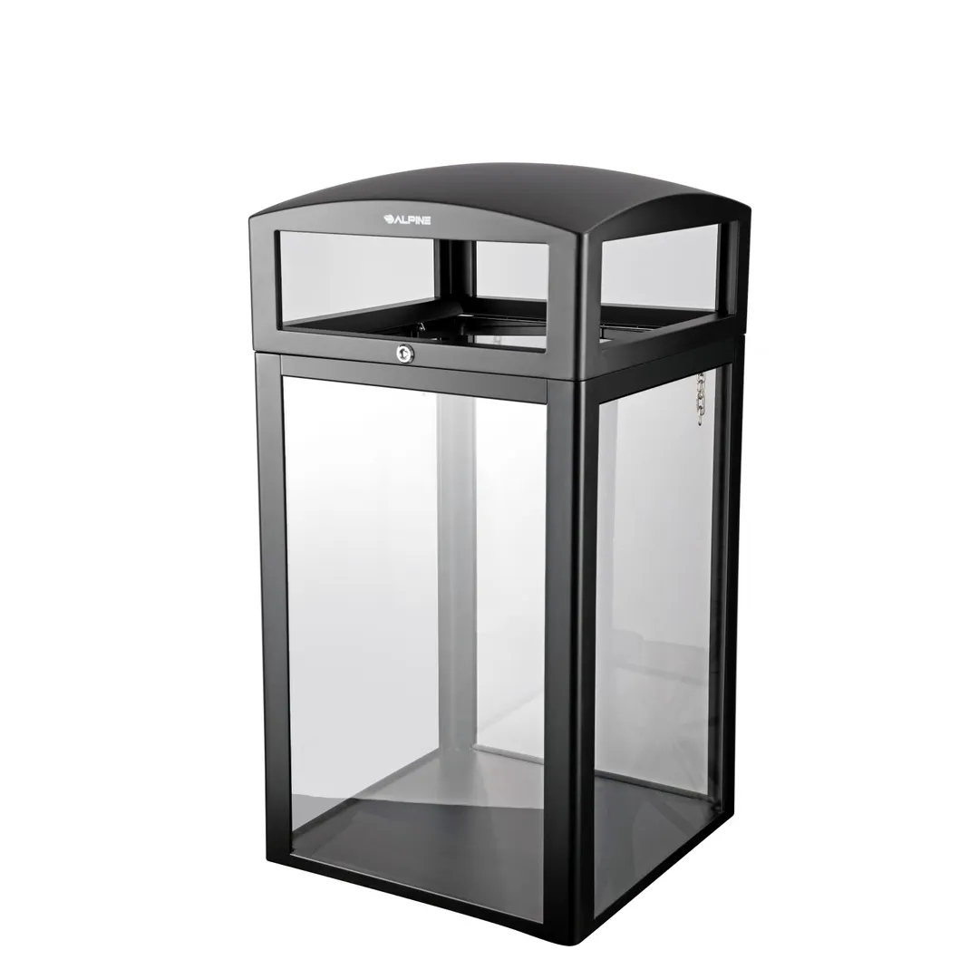 Alpine Industries ALP471-40-CLR Trash Container, 40‑Gal, 21"×21"×41" Steel, DSH‑Compliant, Piano Hinge
