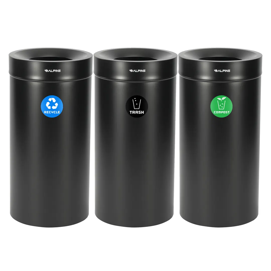 Alpine Industries ALP475-27-BLK-R-T-CO Compost Bin with Recycle Can & Trash Receptacle