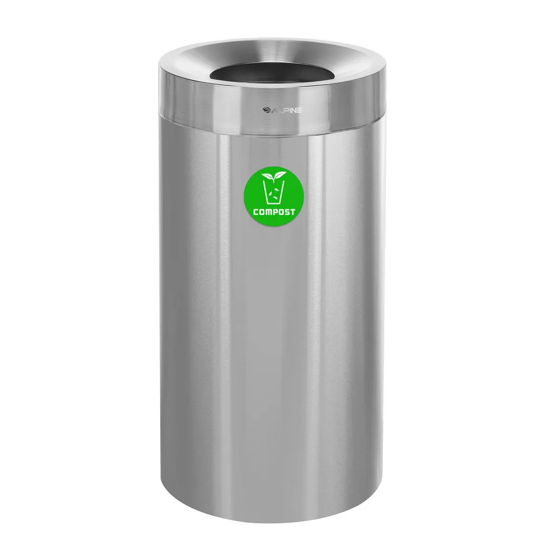 Alpine Industries ALP475-27-CO 27 Gallon Compost Can, Stainless Steel, 16"x16"x32", Open Top