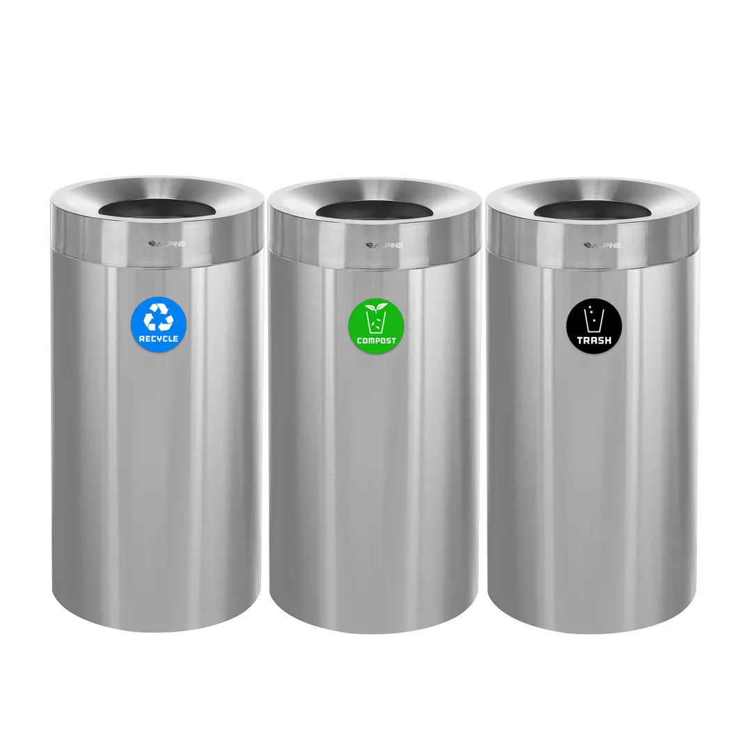 Alpine Industries ALP475-27-R-T-CO Recycling Can with Compost Bin & Trash Receptacle