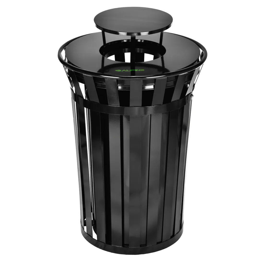 Alpine Industries ALP479-38-1 Trash Can, 38‑Gallon, 43" H, 26" D, Black with Rain Bonnet Lid