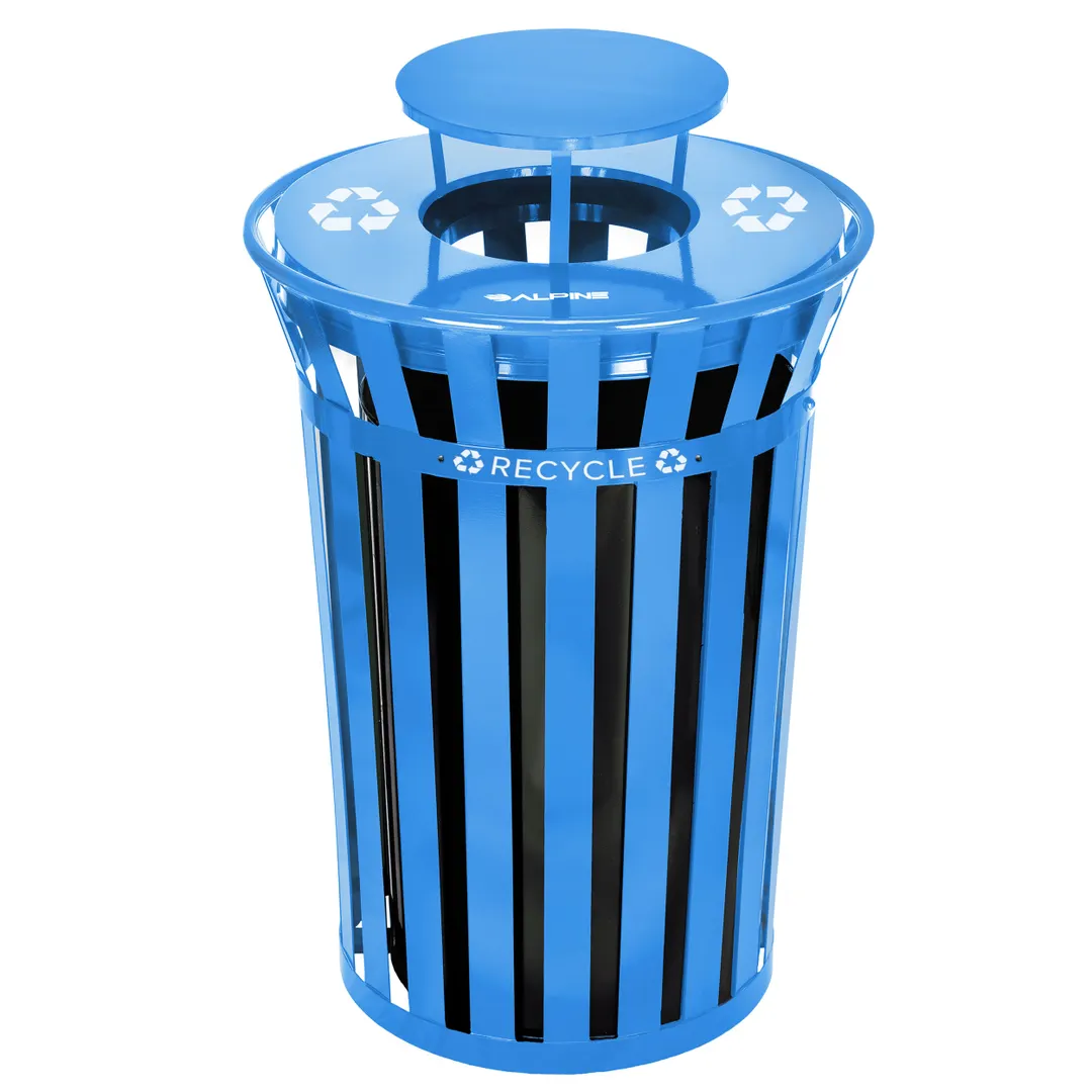 Alpine Industries ALP479-38-1-BLU Trash Can, 38‑Gallon, 43" H, 26" D, Steel, Blue Finish