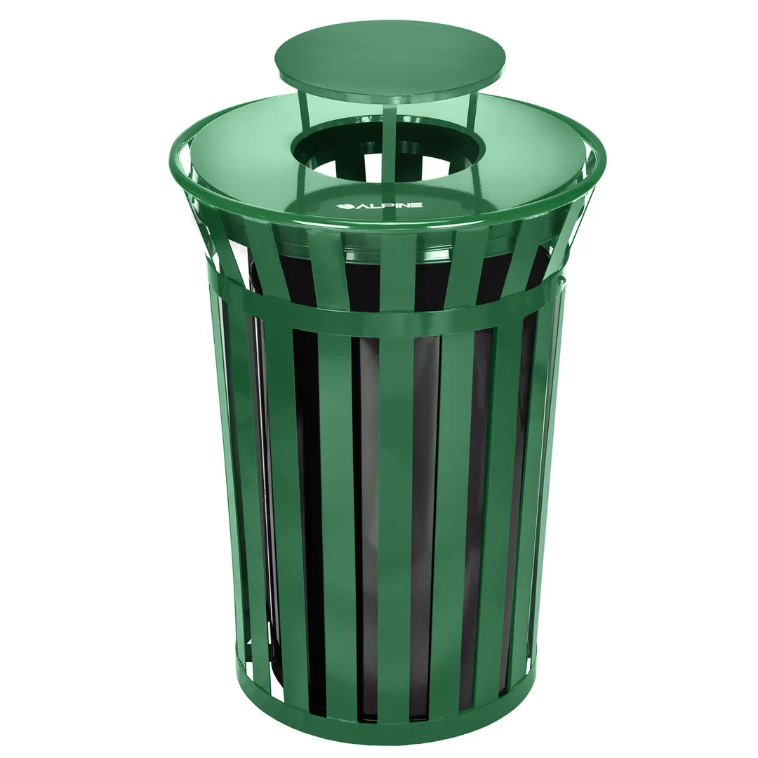 Alpine Industries ALP479-38-1-GRN - Trash Can, 38‑Gallon, 43" H, 26" D, Green Rain Bonnet Lid- 1/Each