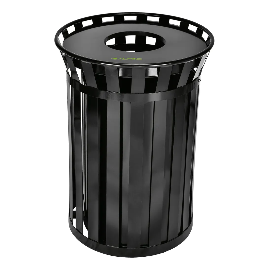 Alpine Industries ALP479-38 Outdoor Metal Trash Can 38‑Gallon, 36" H x 26" D, Black, No Lid