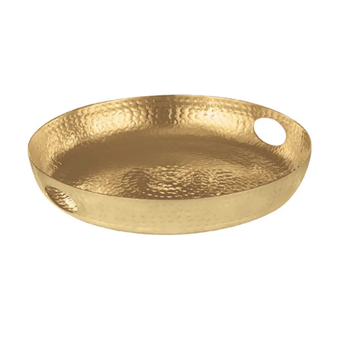 American Metalcraft ATHG16 Beverage Tray 16" Dia x 2-3/4" H Round Hammered Aluminum Gold Wash Only
