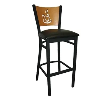 ATS 72-BS Black Powder Coated Solid Wood Back and Metal Bar Stool with Upholstered Seat