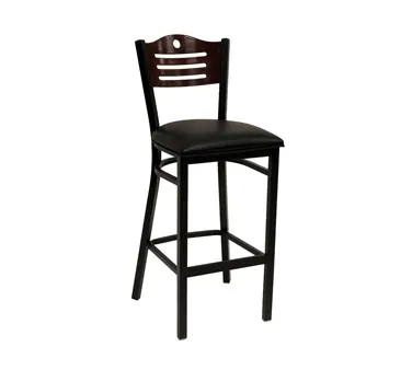 ATS 77B-BS Black Powder Coated Wood Back and Metal Bar Stool with Upholstered Seat, Welded Square Tubing, Footrest