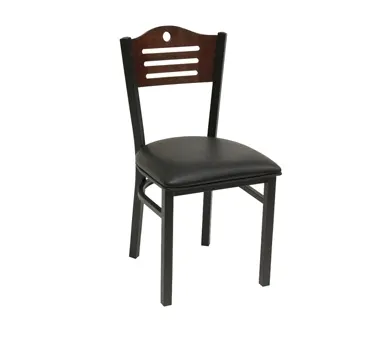 American Tables & Seating 77B Indoor Side Chair with Wood Back and Upholstered Seat, Metal Frame