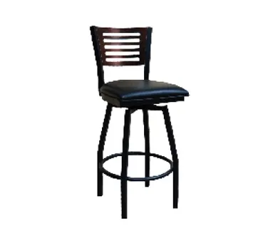 American Tables & Seating 77E-BSS Swivel Bar Stool with Wood Back and Upholstered Seat, Black Powder Coat 