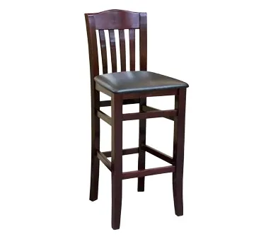 ATS 830-BS Bar Stool, Slat Back, Upholstered Seat, Beech Wood Frame, Footrest