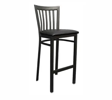 American Tables & Seating 87-BS Bar Stool with Slat Back and Upholstered Seat, Black Powder Coat 