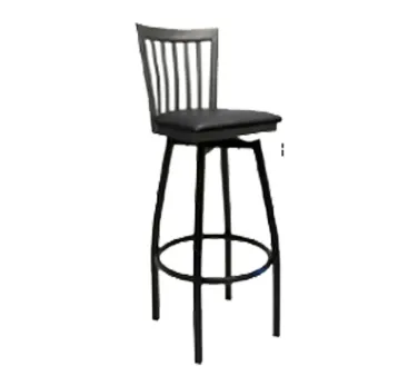 ATS 87-BSS Swivel Bar Stool, Slat Back, Upholstered Seat, Black Powder Coat, Footrest, Welded Metal