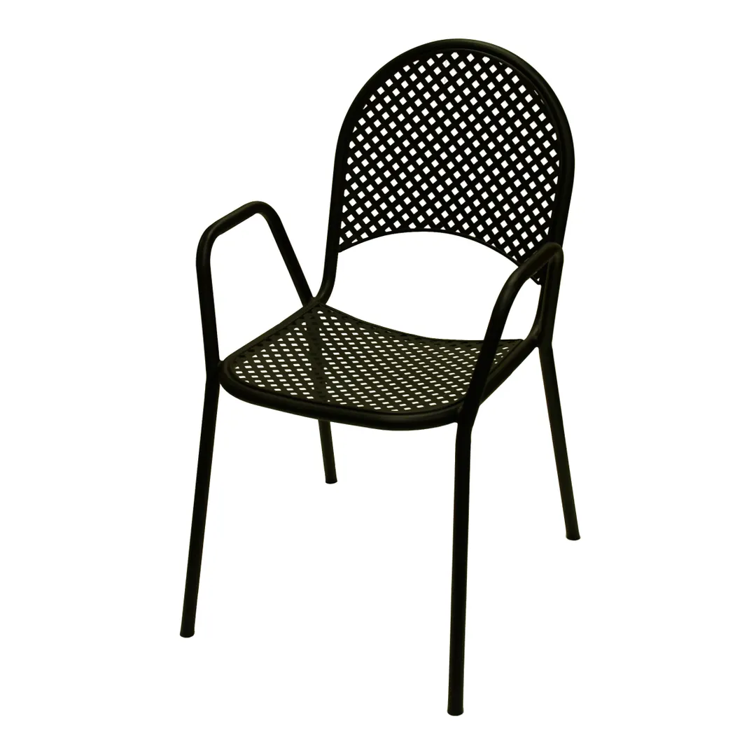 American Tables & Seating 90B Aluminum Outdoor Arm Chair with Half Round Meshed Back and Mesh Seat, Black