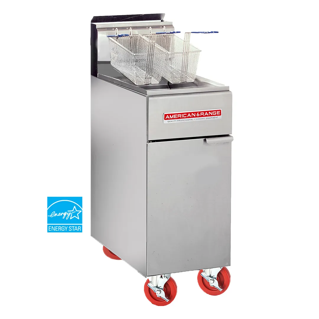 American Range AF-50HE Full Pot Floor Model Gas Fryer w/ 50-lb Capacity, Thermostat Control