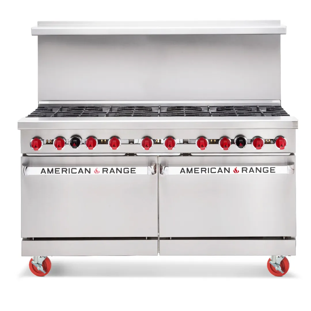 American Range AR-10-NVL-126R 60" Gas Restaurant Range w/ (10) Open Burners, (1) Standard Oven, (1) Convection Oven, 382.000 BTU 