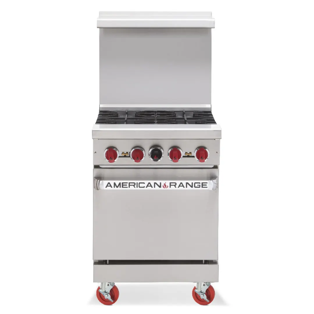 American Range AR-12G-2B 24" Gas Restaurant Range, (1) Space Saver Oven, (2) Open Burners, (1) 12" Griddle