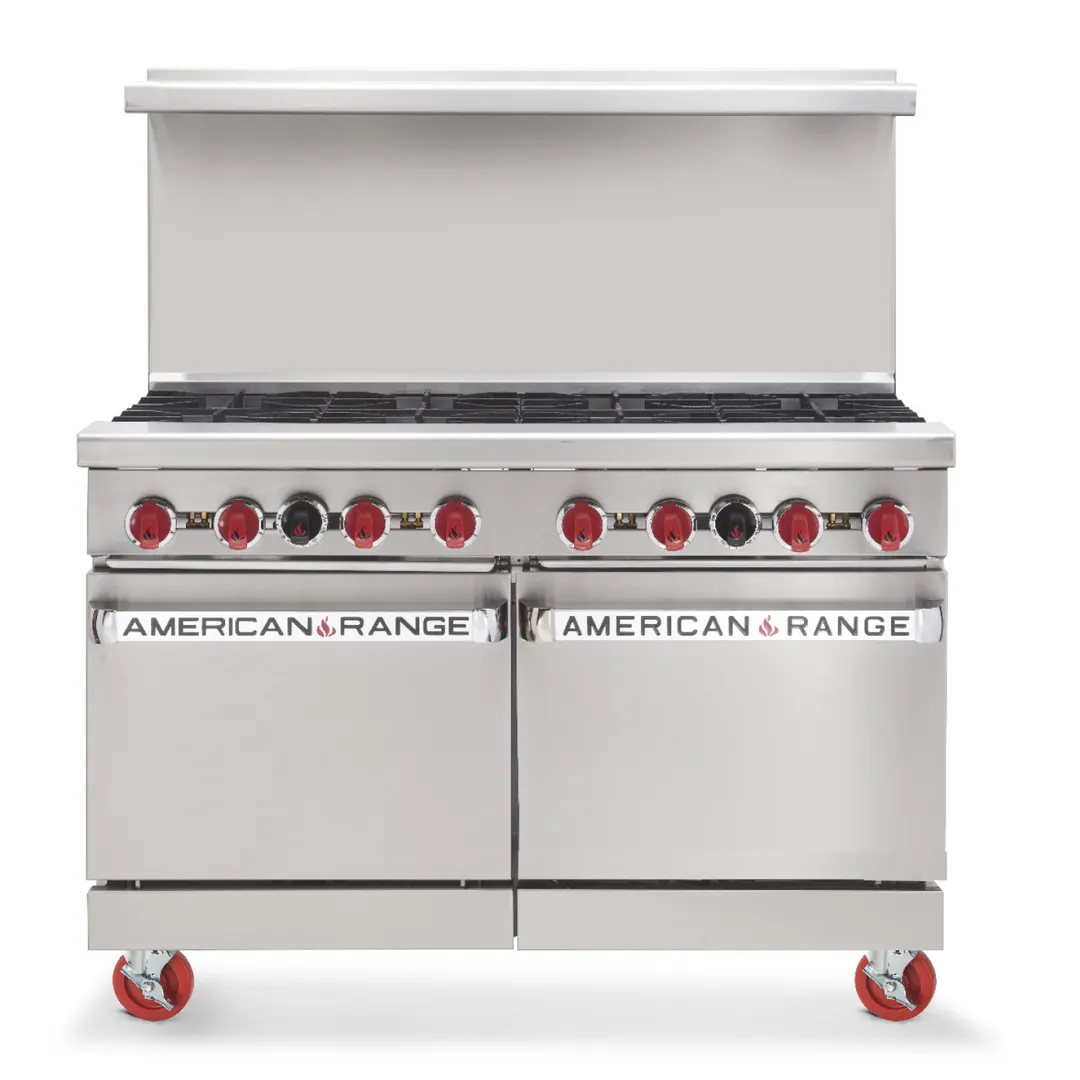 American Range AR-12G-6B 48" Gas Restaurant Range w/ (6) Open Burners, (1) 12" Griddle, (2) Space Saver Ovens, 266.000 BTU