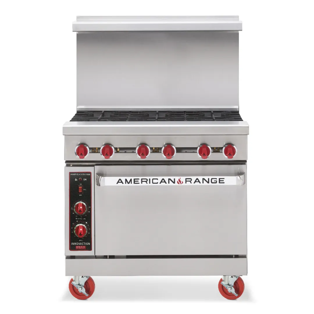 American Range AR-24G-2B 36" Gas Restaurant Range w/ (2) Open Burners, (1) 24" Griddle, (1) Standard Oven, 139.000 BTU 