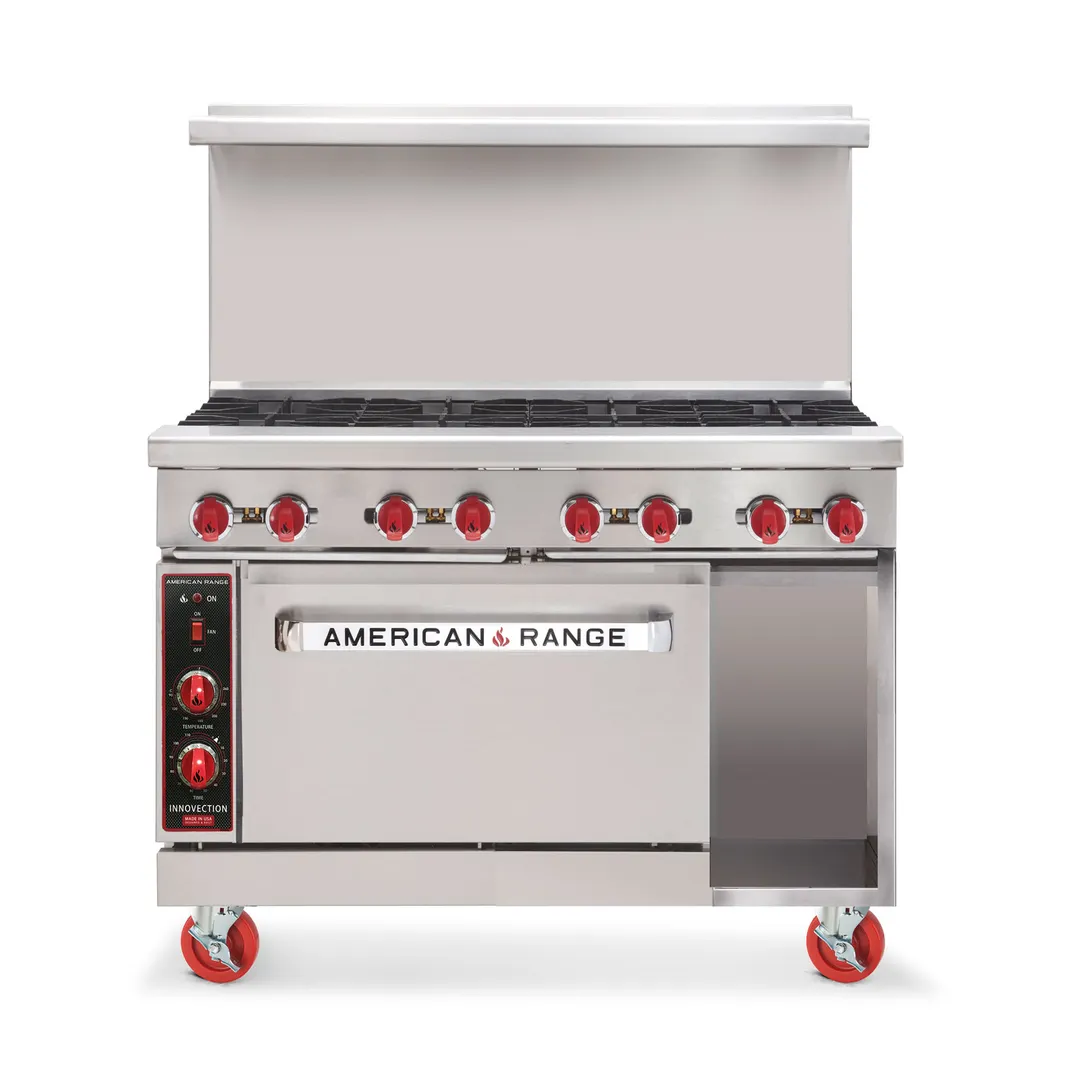 American Range AR-24G-4B-DSB 48" Gas Restaurant Range, (2) Cabinets, (4) Open Burners, (1) 24" Griddle